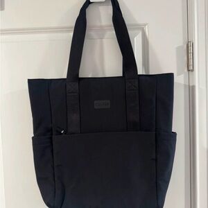Calpak Black Tote with Front Pocket and Dual Straps